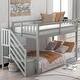 preview thumbnail 2 of 21, Twin over Twin Bunk Kids Bed with Ladder Storage, Guardrails and Staircase, Grey
