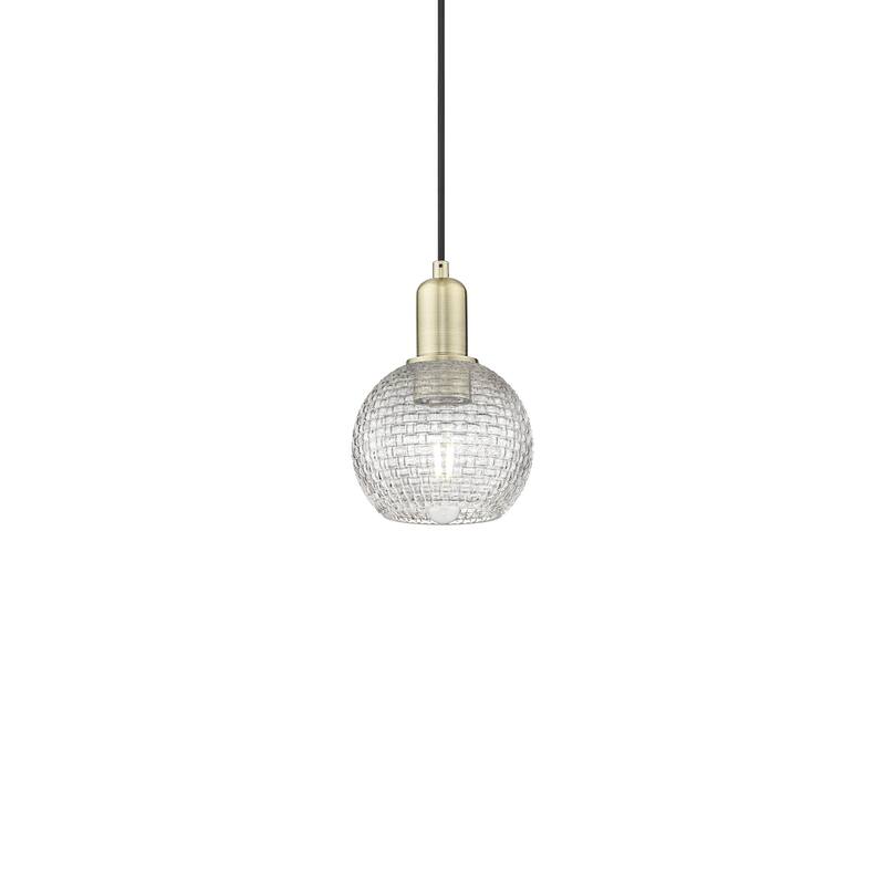 Innovations Lighting 716-1P-9-6 Athens Pendant Athens 6" Wide Mini - Antique Brass / Clear Basketweave
