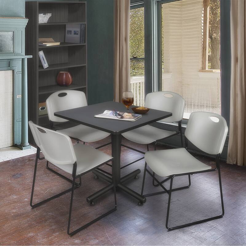 30" Square Breakroom Table- Grey & 4 Stack Chairs- Grey - 30