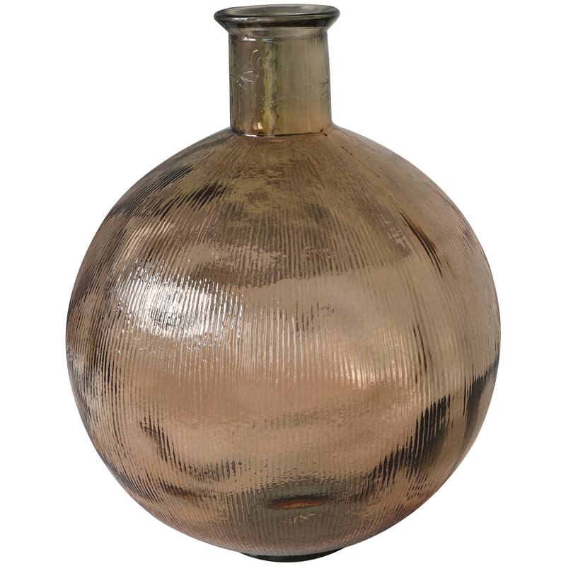 Contemporary Recycled Glass Handmade Ribbed Spanish Bottle Vase - Brown or Clear