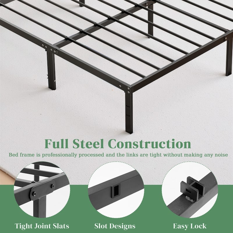 Full Bed Frame, Sturdy Twin Size Metal Platform , No Box Spring Needed, Heavy Duty, Easy Assembly, Under Bed Storage