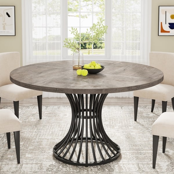 47-Inch Round Dining Table for 4-6 People, Farmhouse Dinning Room Table
