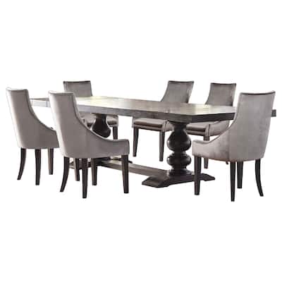 Phelly 7pc Dining Table Set, 95-123 Inch Extendable Top, Gray, Black