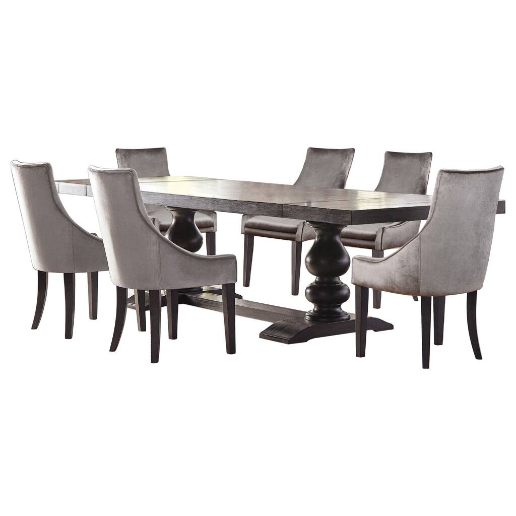 Phelly 7pc Dining Table Set, 95-123 Inch Extendable Top, Gray, Black