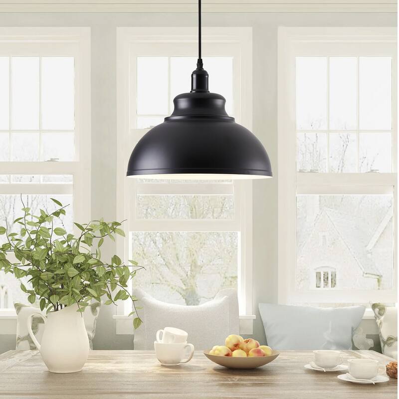 Industrial Black 1-Light Pendant Light with Metal Shade - Black