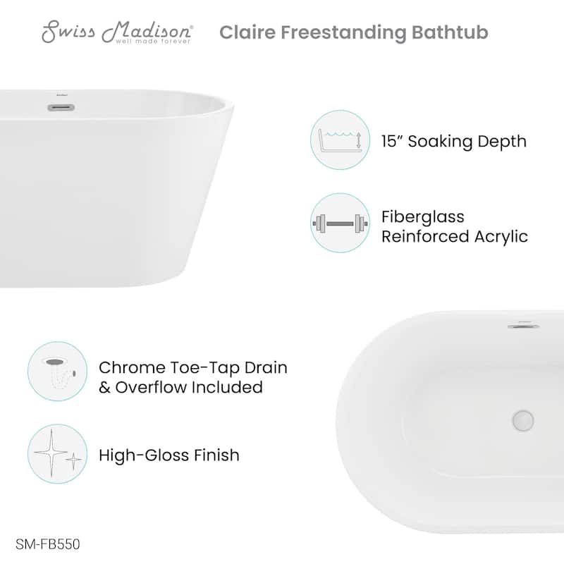 Swiss Madison SM-FB550 Claire 48" Free Standing Acrylic Soaking Tub