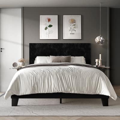 CraftPorch Corduroy Mid-Century Modern Velvet Platform Bed
