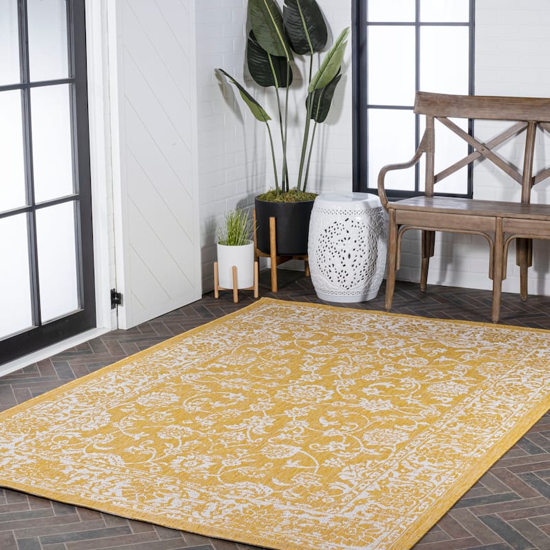 JONATHAN Y Sinjuri Bohemian Textured Weave Floral Indoor/Outdoor Area Rug