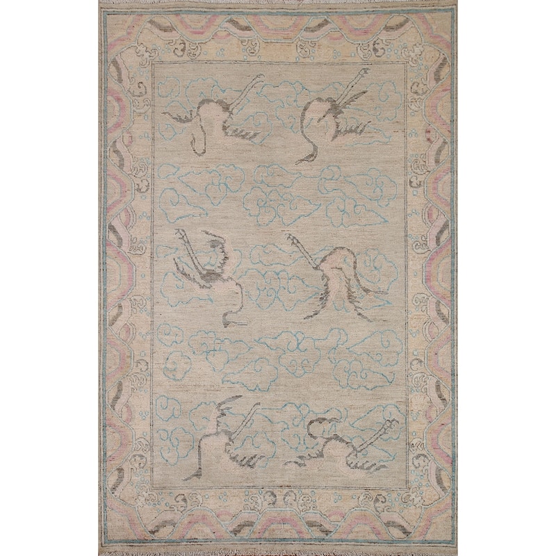 Handmade Vegetable Dye Oushak Turkish Area Rug Oriental Wool Carpet - 5'4"x 7'1"