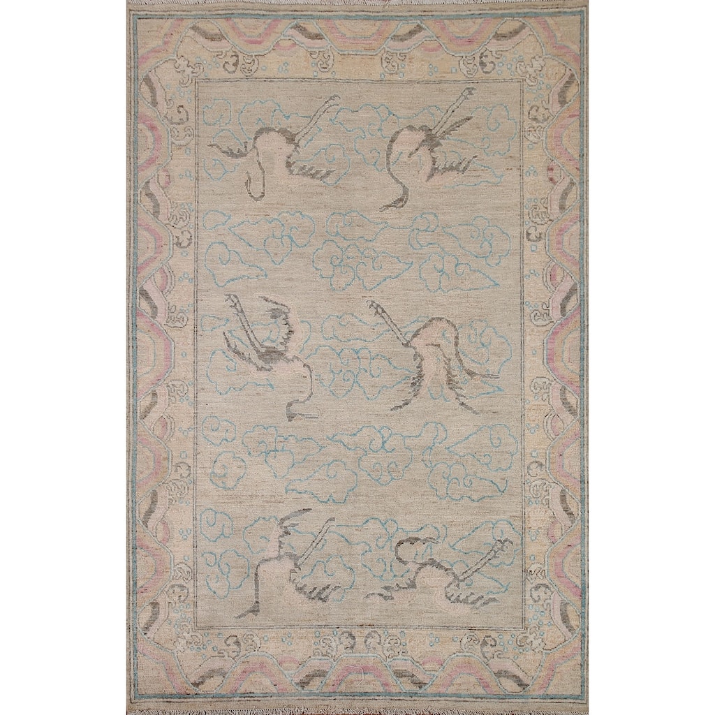 Handmade Vegetable Dye Oushak Turkish Area Rug Oriental Wool Carpet - 5'4"x 7'1"