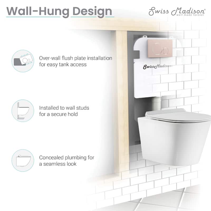 Swiss Madison Well Made Forever - Lucerne Wall-Hung Round Toilet Bundle, Glossy White - 24" x 19.3" 19.7"