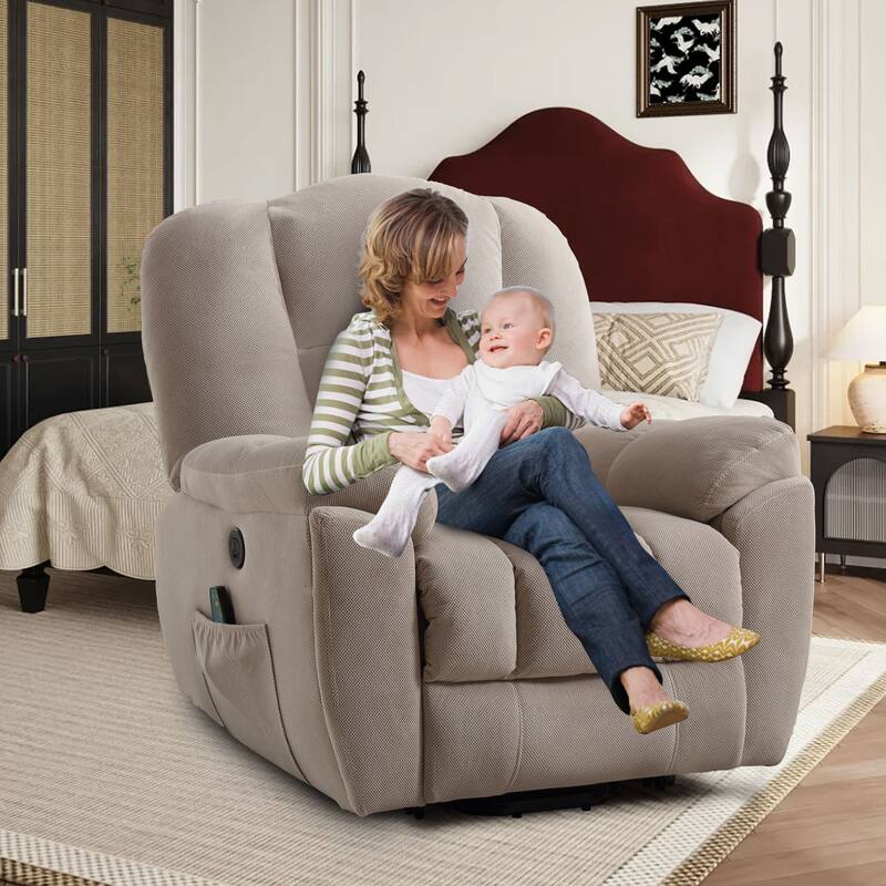 Grey Electric Lift Recliner Chair for Seniors with Heat, Massage, USB Port, Side Pockets, and Durable Fabric