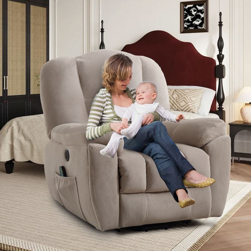 Grey Lift Recliner for Seniors with Heated Massage, USB Port, Side Pockets, and Durable Fabric Upholstery