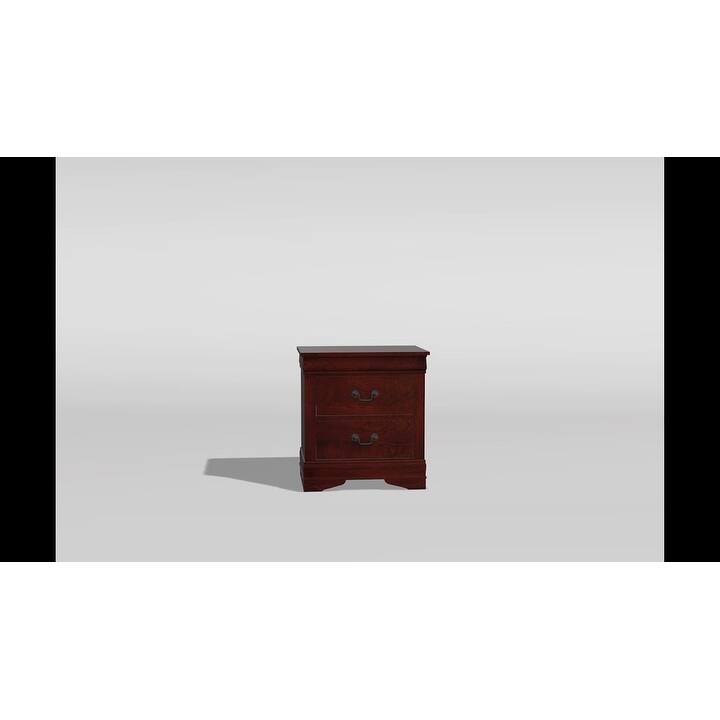 Cherry Finish Solid Wood Nightstand with Antique Brass Pulls
