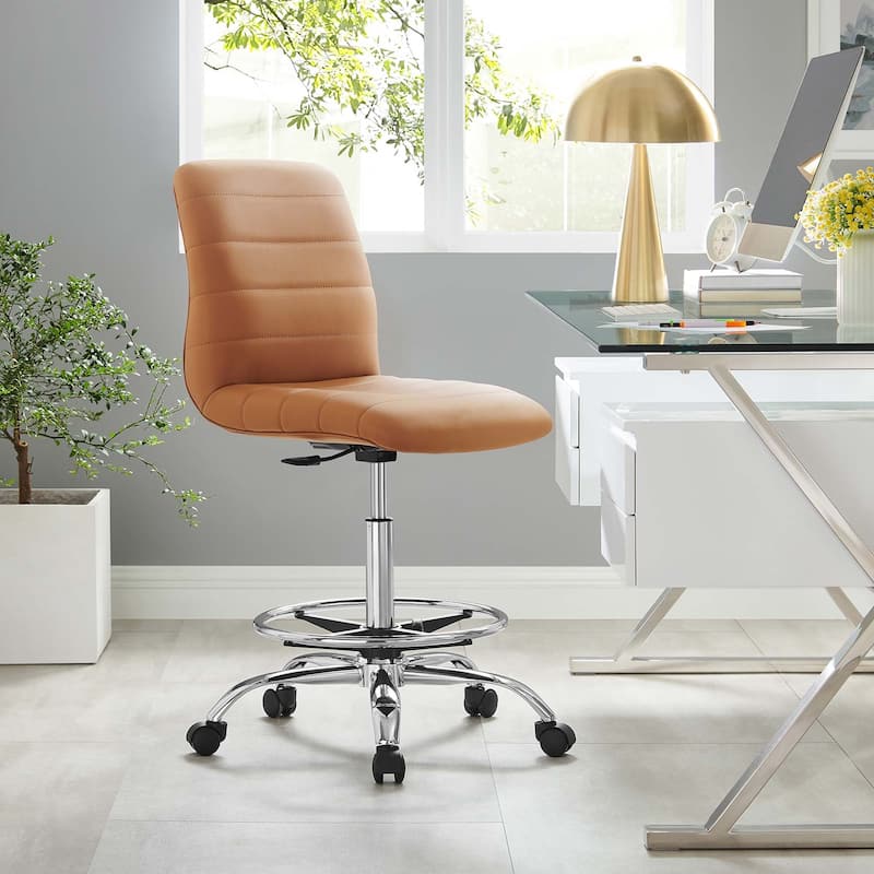Ripple Armless Vegan Leather Drafting Chair - Silver Tan