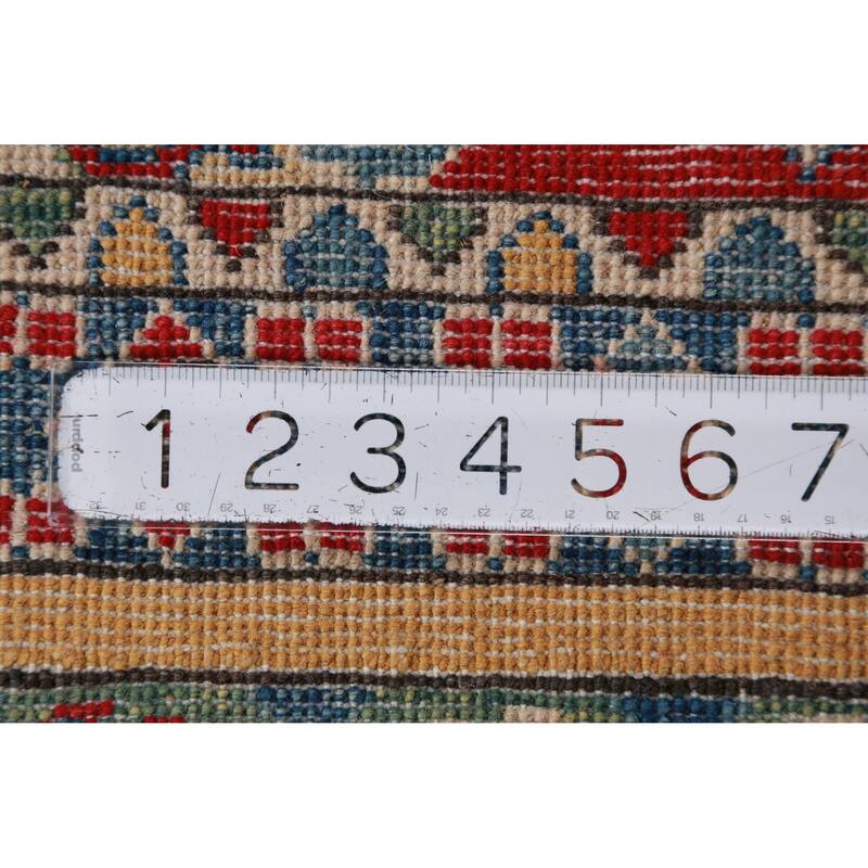 Hand Knotted Oriental 100% Wool Carpet Traditional Geometric Multi-Colored Kazak Area Rug - 11' 9'' X 8' 3''