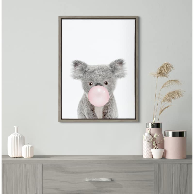 Kate and Laurel Sylvie Bubble Gum Koala Framed Canvas by Amy Peterson