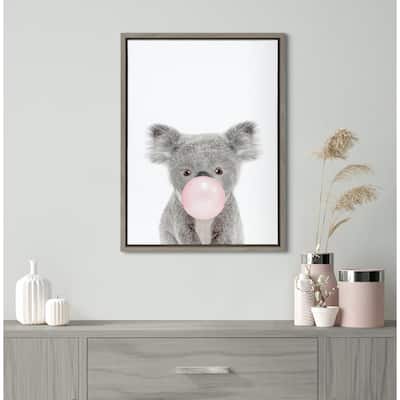 Kate and Laurel Sylvie Bubble Gum Koala Framed Canvas by Amy Peterson