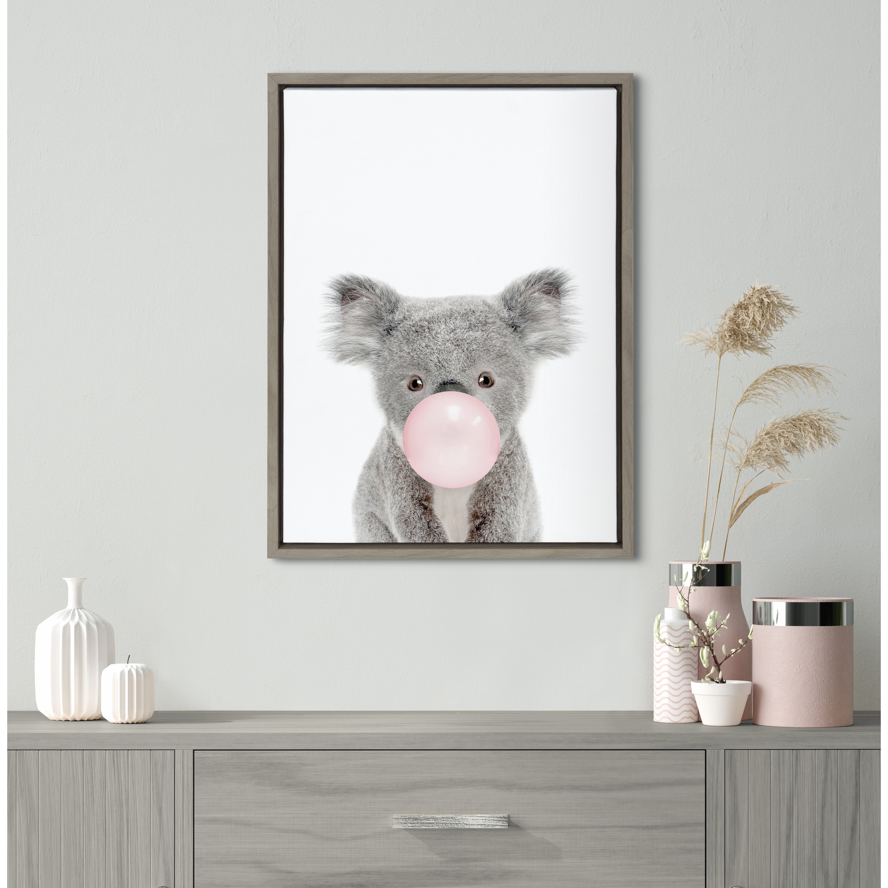 Kate and Laurel Sylvie Bubble Gum Koala Framed Canvas by Amy Peterson