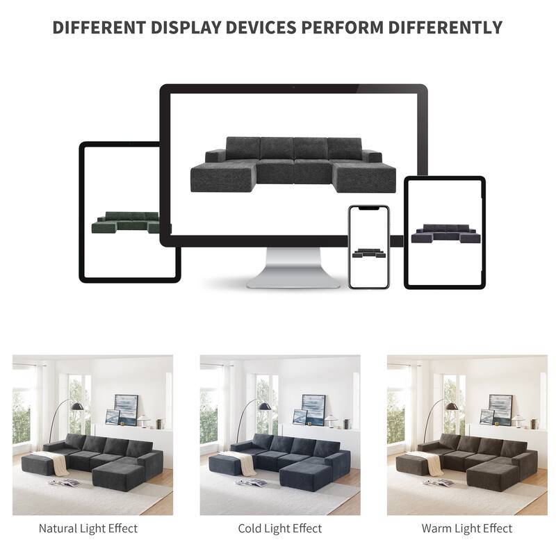 110*72" Modular U Shaped Sofa with Ottomans, Dark Gray Chenille, No Assembly