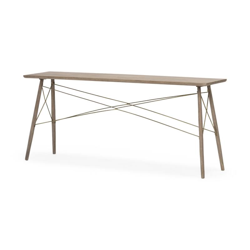 Modern Solid Mango Wood Console Table with Gold Metal Cross for Living Room or Office - 66”L x 16”W x 28.8”H
