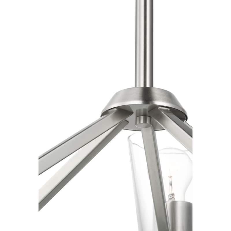 Vertex Collection Five-Light Brushed Nickel Clear Glass Contemporary Chandelier - 22.5 in x 22.5 in x 15.25 in