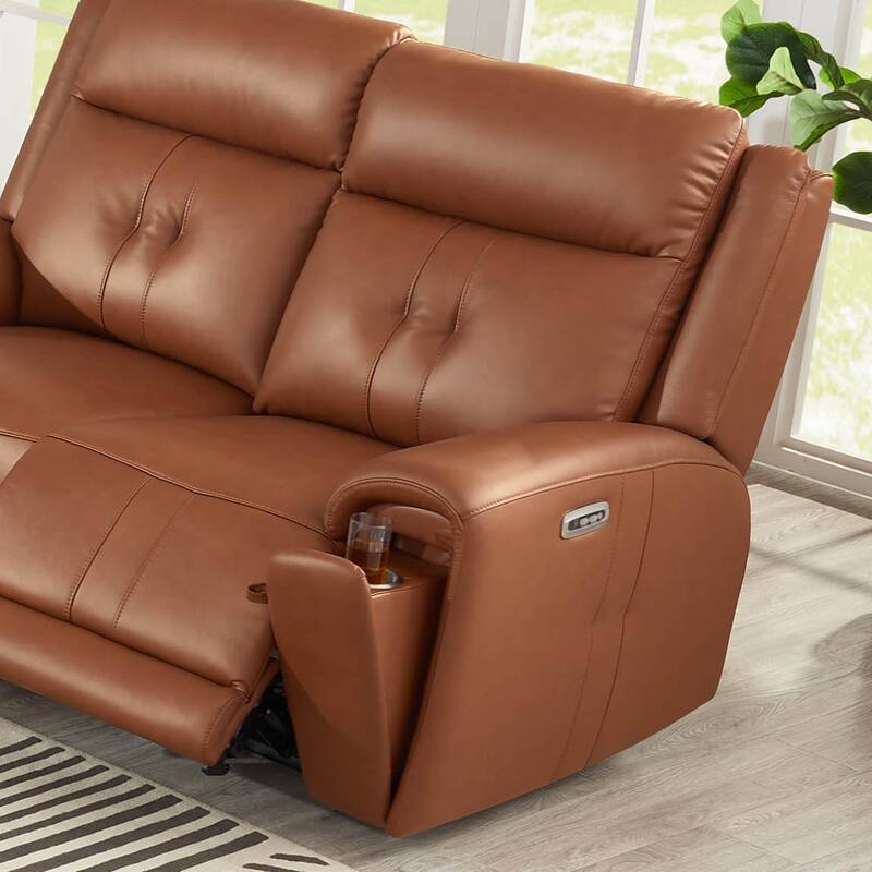 Hydeline Emma Zero Gravity Power Recline and Headrest Top Grain Leather Loveseat with Cup Holders
