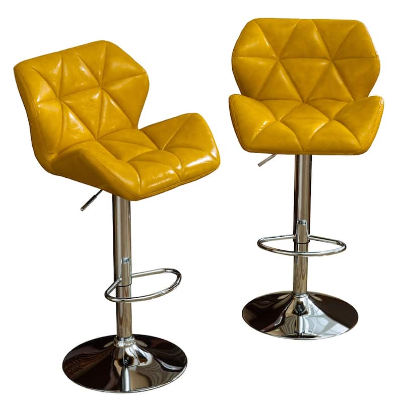 Contemporary Tufted Adjustable Height Hidraulic Bar Stools (Set of 2) - Yellow