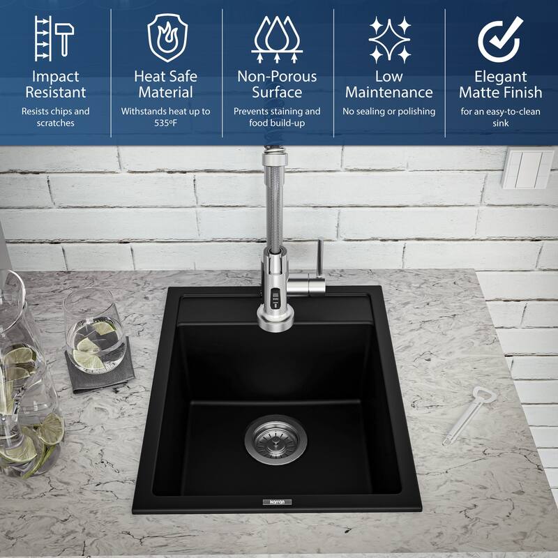 Karran QT-825 Drop-in 15-3/4" Single Bowl Quartz Composite Kitchen Sink