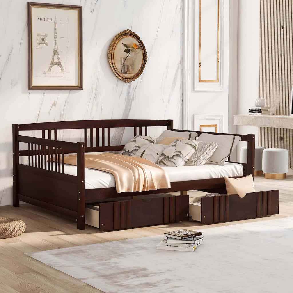 Multi-functional Solid Wood Daybed with Two Drawers, Full Size