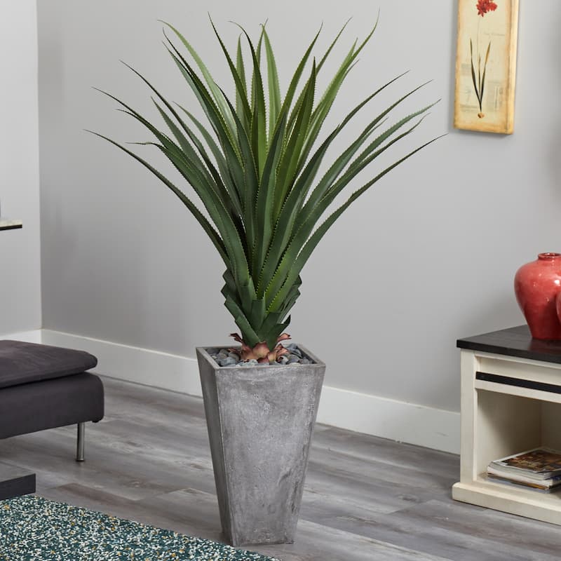 5 Ft Artificial Spiked Plant in Cement Planter - Indoor Outdoor Decor - Gray