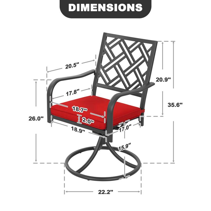 Outdoor 2-Piece Dining Chairs, 360-Degree Rotation and Red Cushions