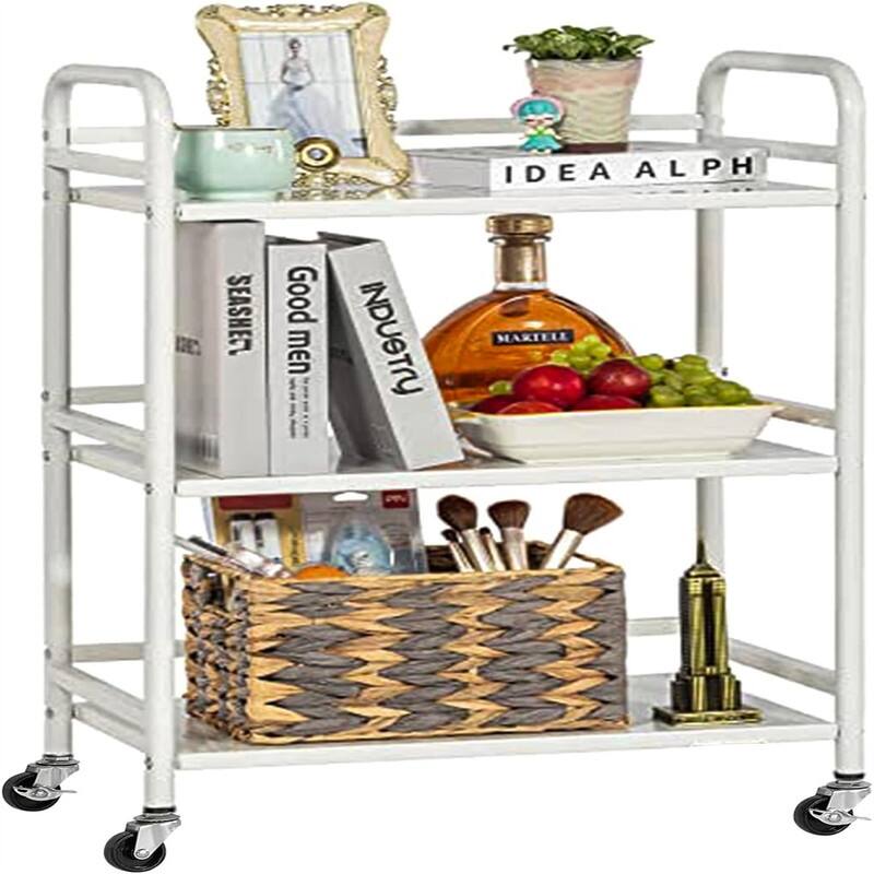 3 Tier Rolling Cart Shelves - 11.8"D x 18.9"W x 29.53"H - Metal Finish - White2