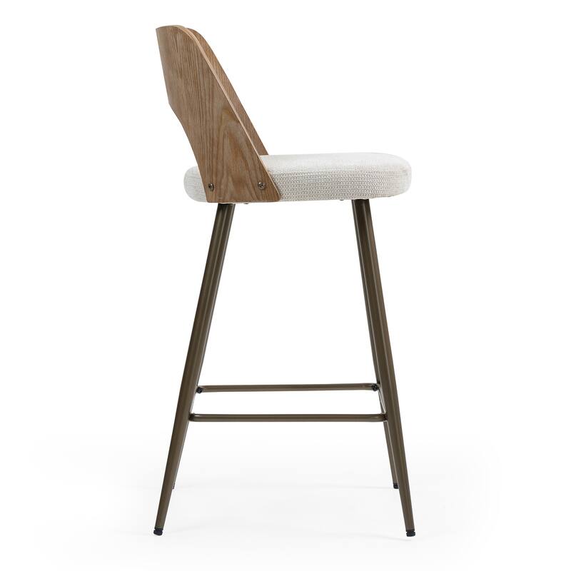 Set of 2 Bethan Beige Boucle Fabric Counter Stool with Wood Back