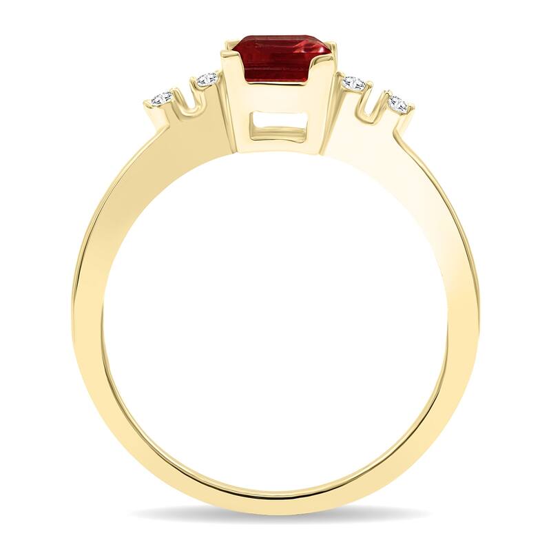 Women's Square Shaped Garnet and Diamond Sparkle Ring in 10K Yellow Gold