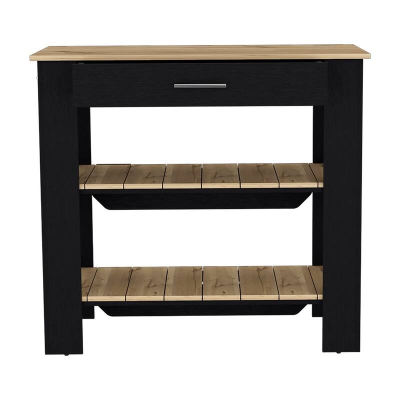 Kitchen Island 40 Inches Dozza, Two Shelves, Black Wengue / Light Oak Finish