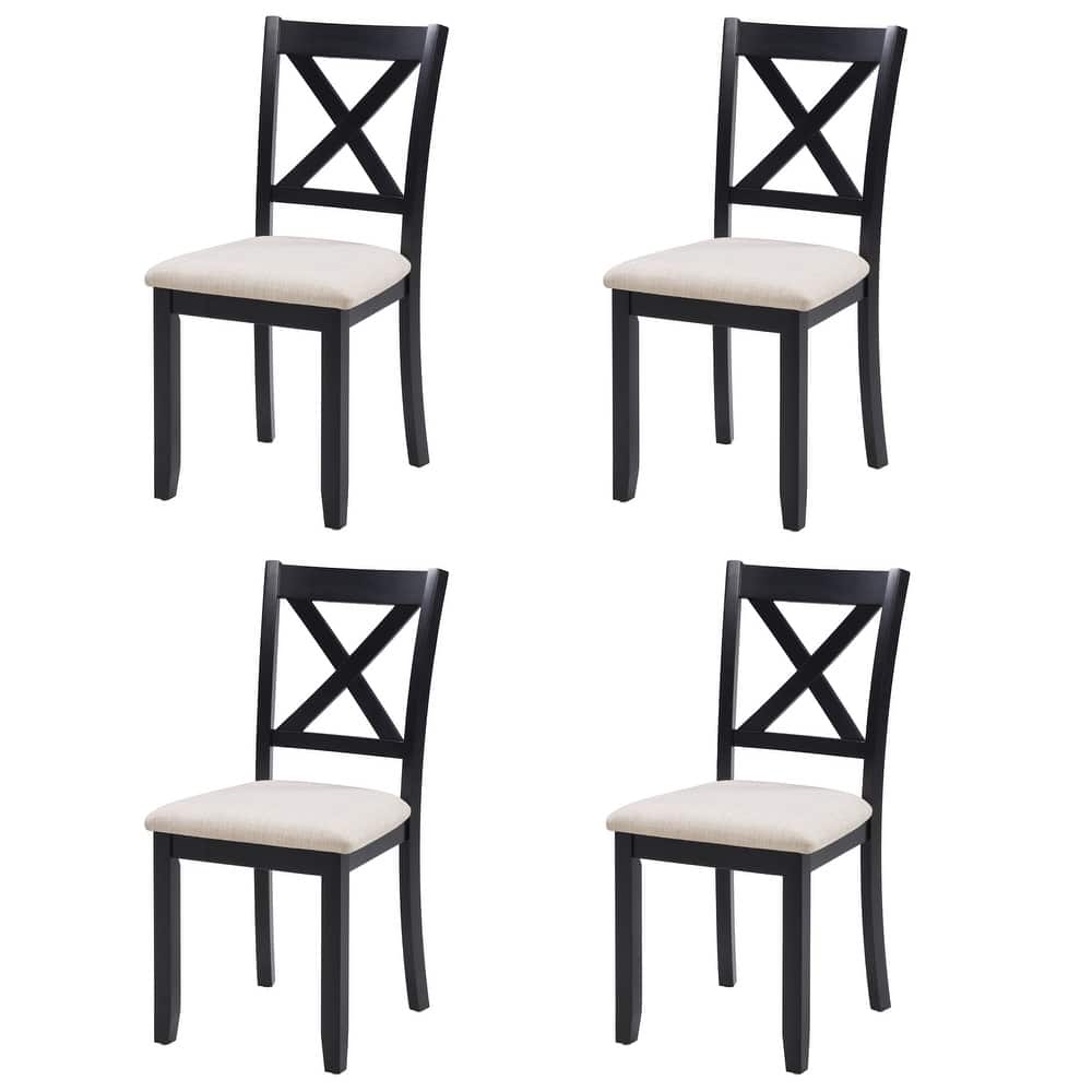 GDFStudio - Savoy Farmhouse Linen Upholstered Ergonomical Wooden Dining Chairs Set, Padded Seat & Non-slip Feet Pads, Set of 4