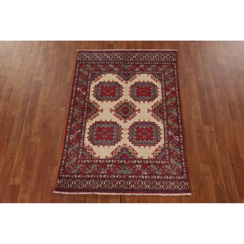 Geometric Kazak Oriental Foyer Rug Handmade Wool Carpet - 3'3"x 4'9"
