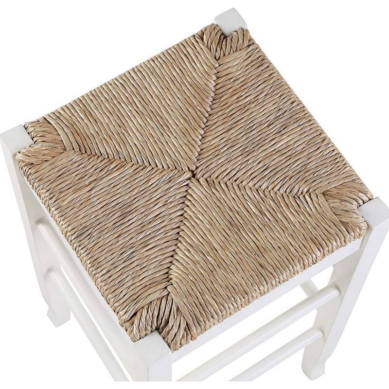 Square Wooden Frame Barstool with Hand Woven Rush - 29 H x 14.5 W x 14.5 L