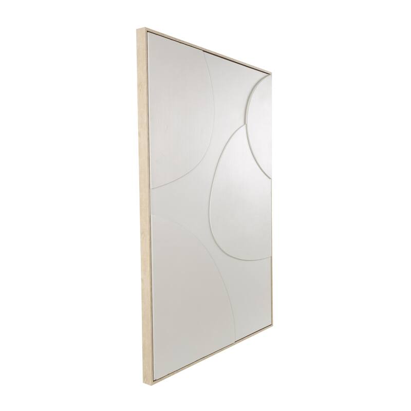 Wooden Geometric Living Room Framed Wall Art with Abstract Circles and Brown Wooden Frame - Beige or White - Roche River Decor