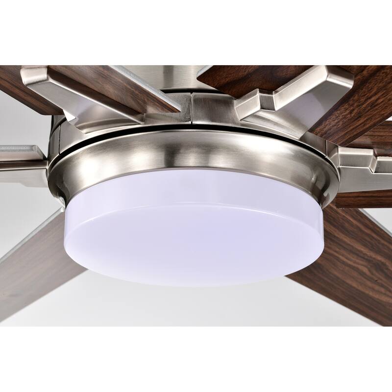 Brushed Nickel 52 in. 6-Speed Integrated LED Indoor 6-Blade Ceiling Fan with Light Kit and Remote Control