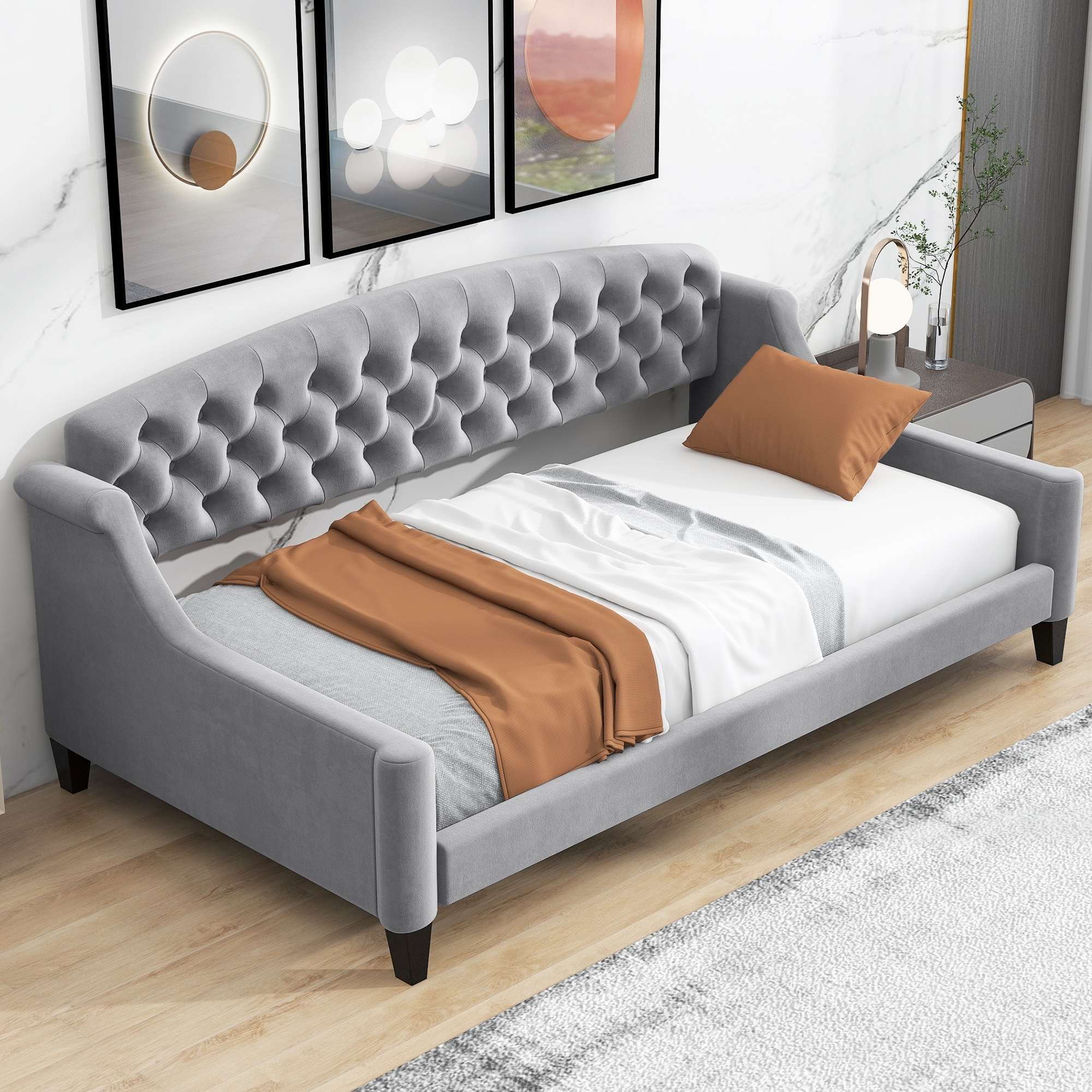 Wood structure combination simple slatted shape，Modern Luxury Tufted Button Daybed,Twin,Very suitable for bedrooms