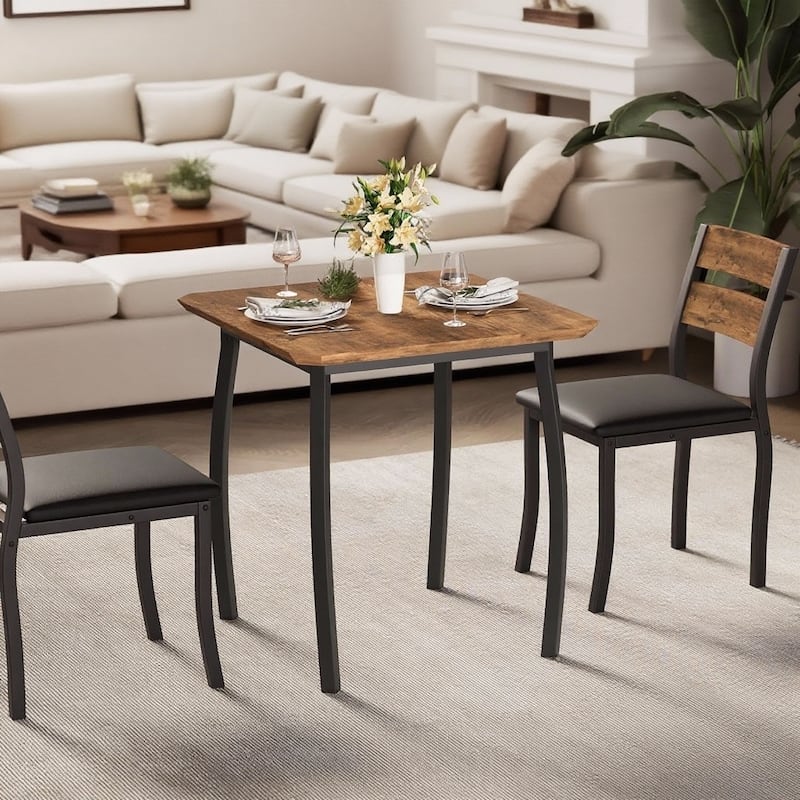 3 Piece Dining Table Set, with Metal Frame & Wood Tabletop - Retro Color