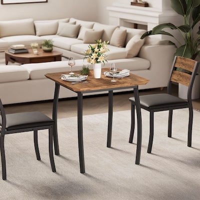 3 Piece Dining Table Set, with Metal Frame & Wood Tabletop