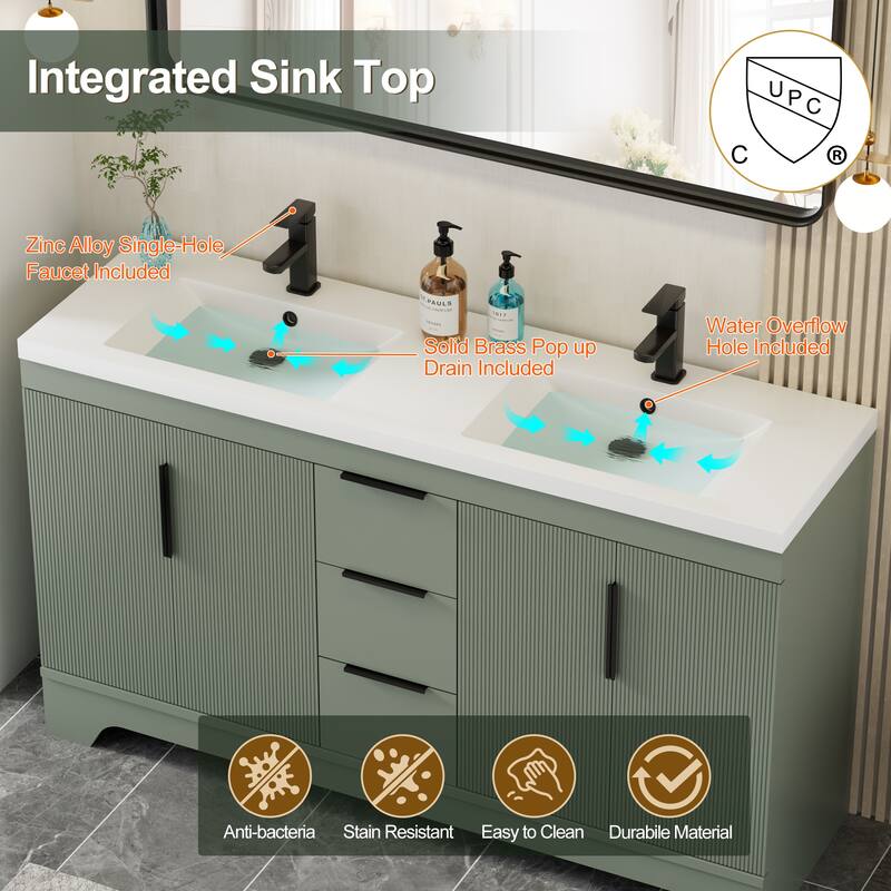 Vertical Stripes Bathroom Vanity Set with Sink Top & Faucet