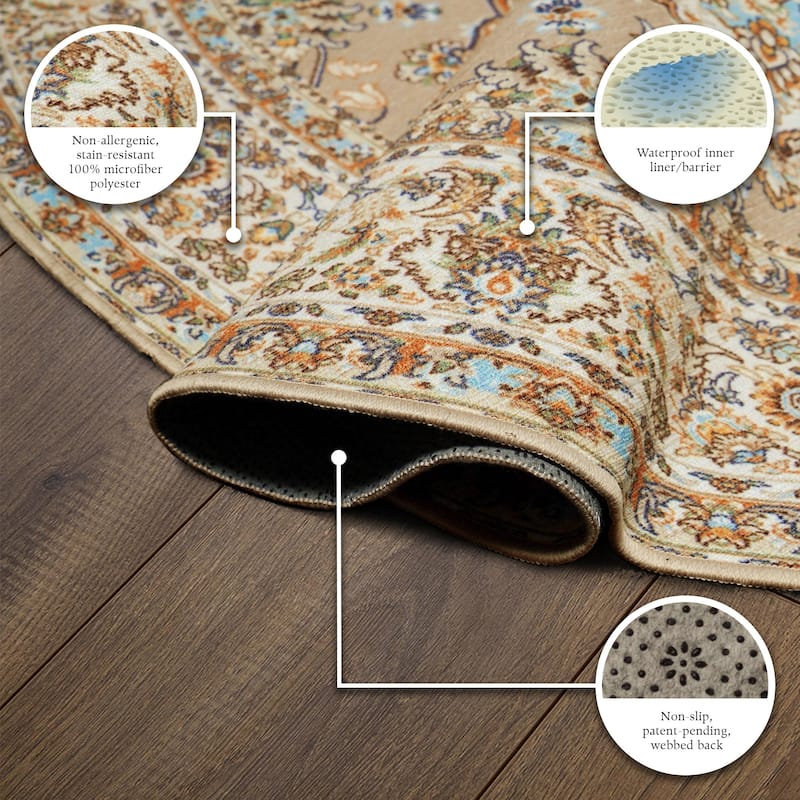 My Magic Carpet Kenya Beige Machine Washable Area Rug