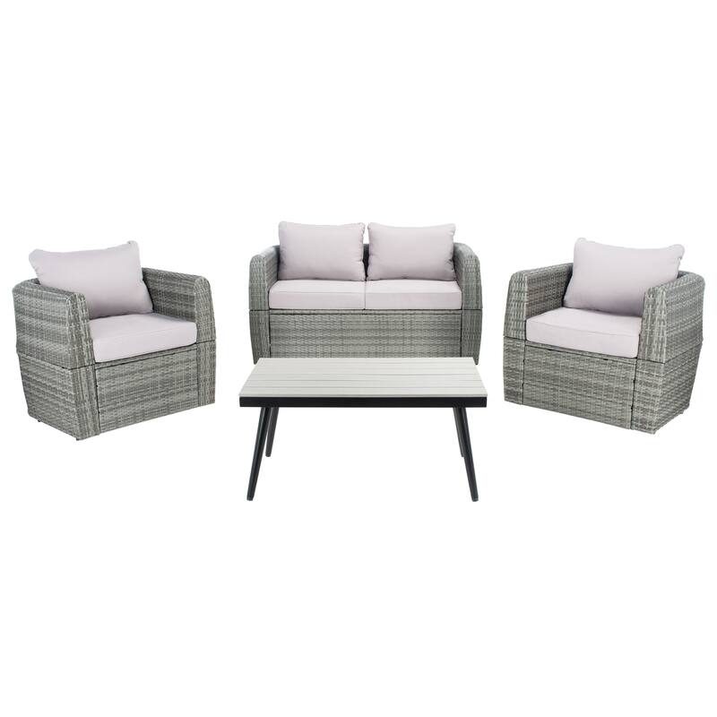 SAFAVIEH Outdoor Living Tarien Wicker 4-Piece Living Patio Set - 48"W x 25"D x 28"H