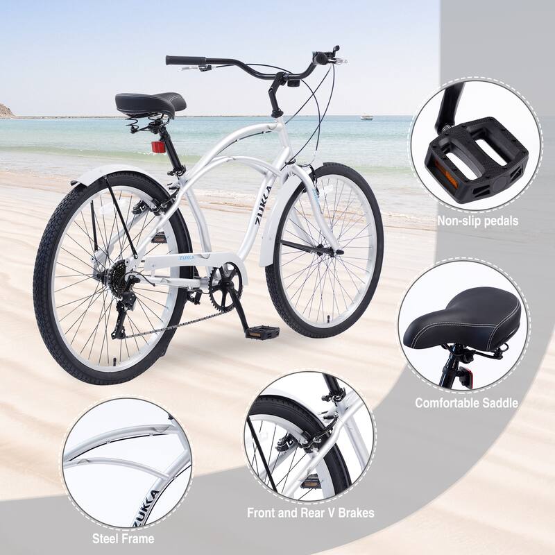 Men'S Beach Cruiser Bike,7 Speed Bicycles,26"Inch Multiple Colors