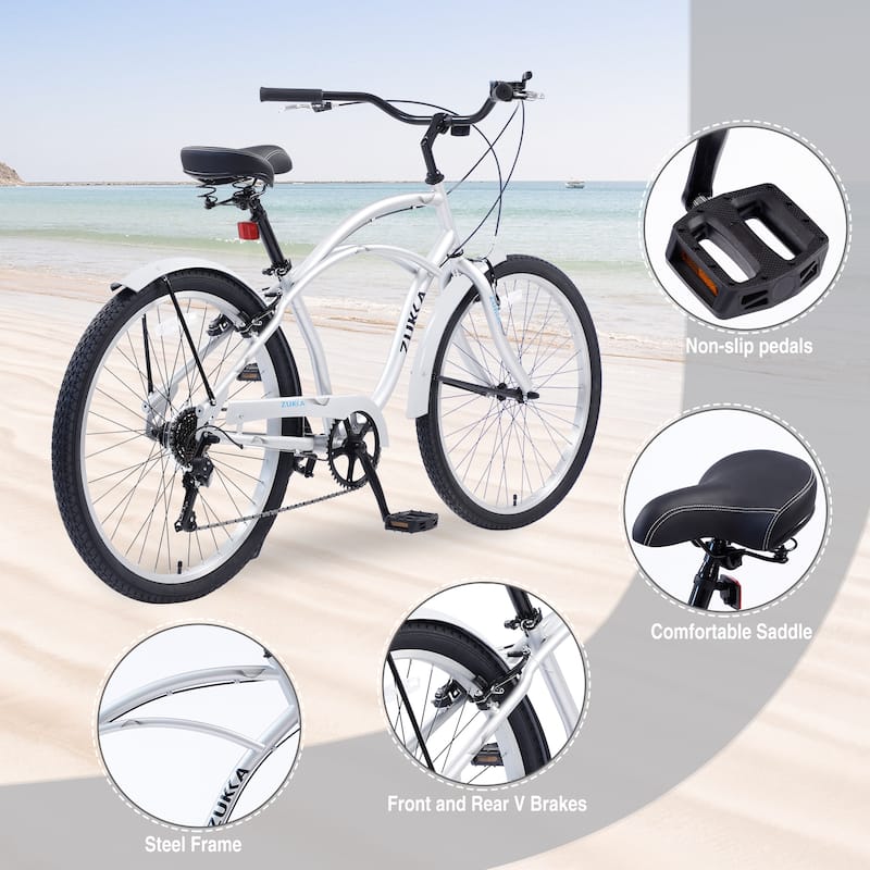 Silver Beach Cruiser Bike Anti-Skid Bikes Outdoor Bikes Road Bikes