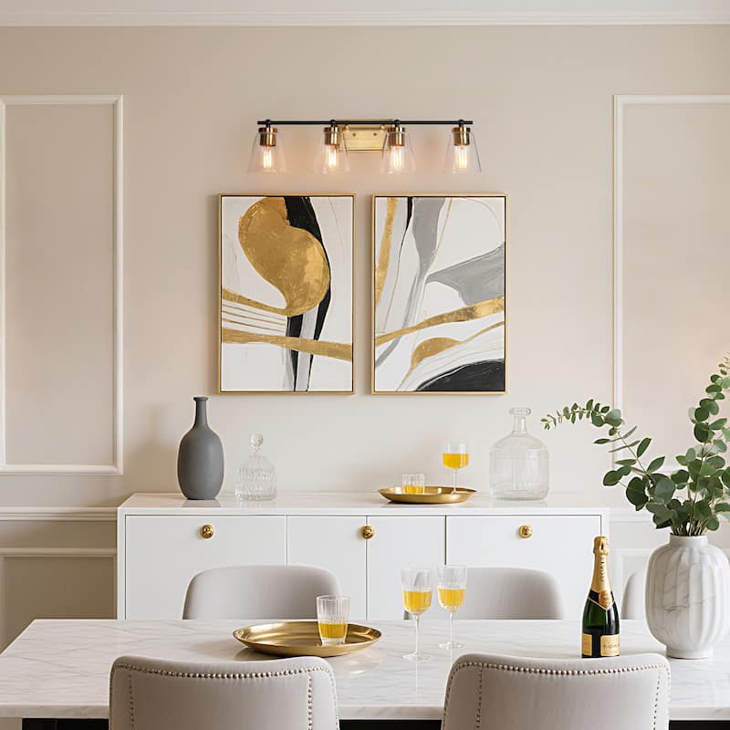 Modern 3/4-Light Black Gold Bathroom Vanity Lights Cone Glass Wall Sconce